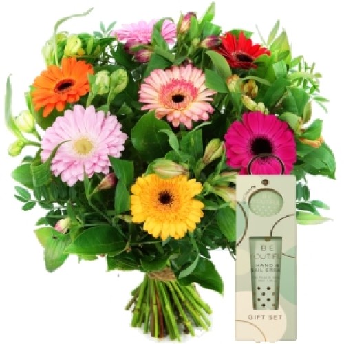 Advantage bouquet fur + Hand cream (Advantage bouquet worth colorful gerberas + Hand cream)